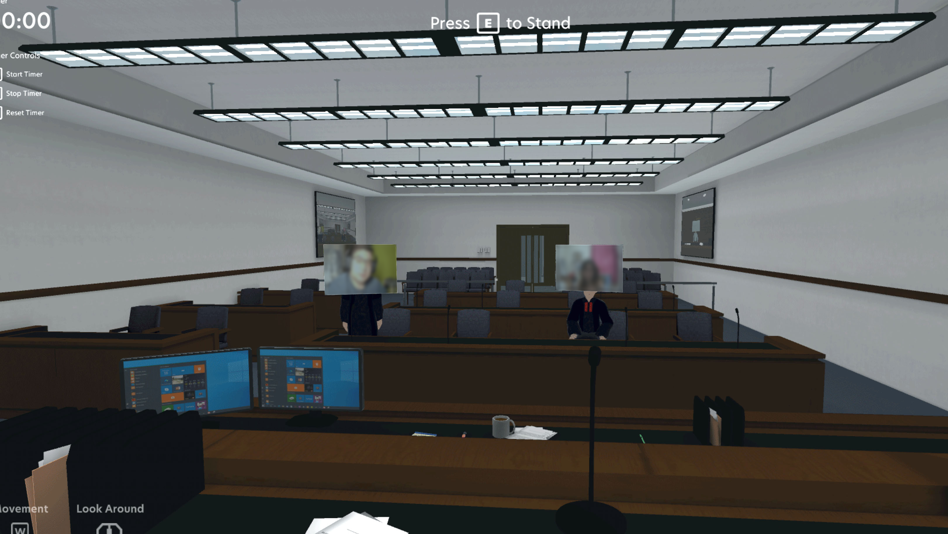 Lawyers interacting in the virtual courtroom environment